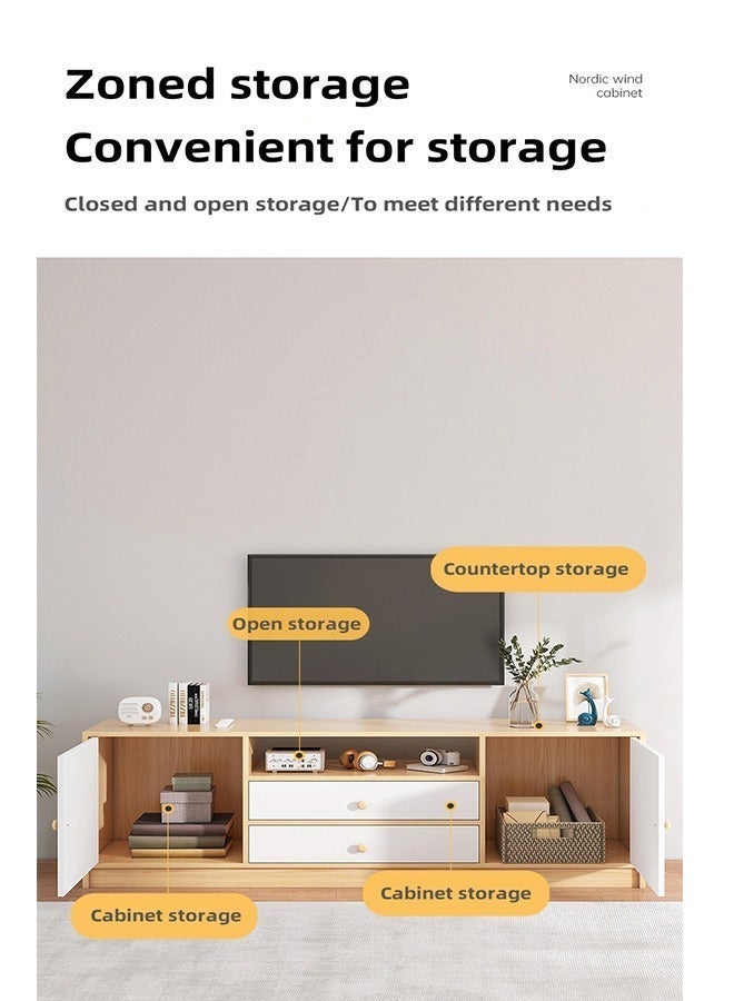 TV Cabinet,Open TV Bench with Cabinets and Drawers, Modern Media Storage Rack, Multi-Functional TV Stand, Suitable for Living Room/Bedroom 140×29×54CM - Image 3